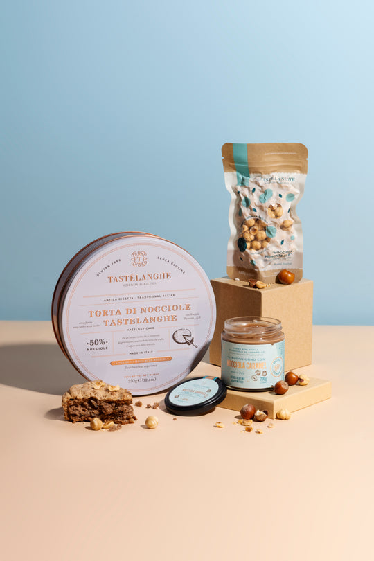 Torta di Nocciole Tastëlanghe + Crema di Nocciole + Confezione Nocciole "Tostate" - Tastëlanghe Azienda Agricola
