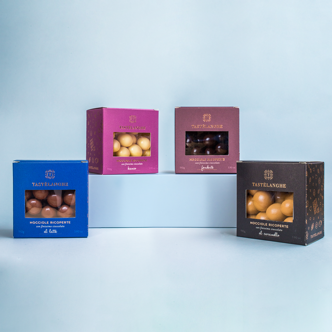 4 confezioni di Nocciola Piemonte IGP "Tostata" ricoperta di cioccolato - Gusti assortiti - Tastëlanghe Azienda Agricola