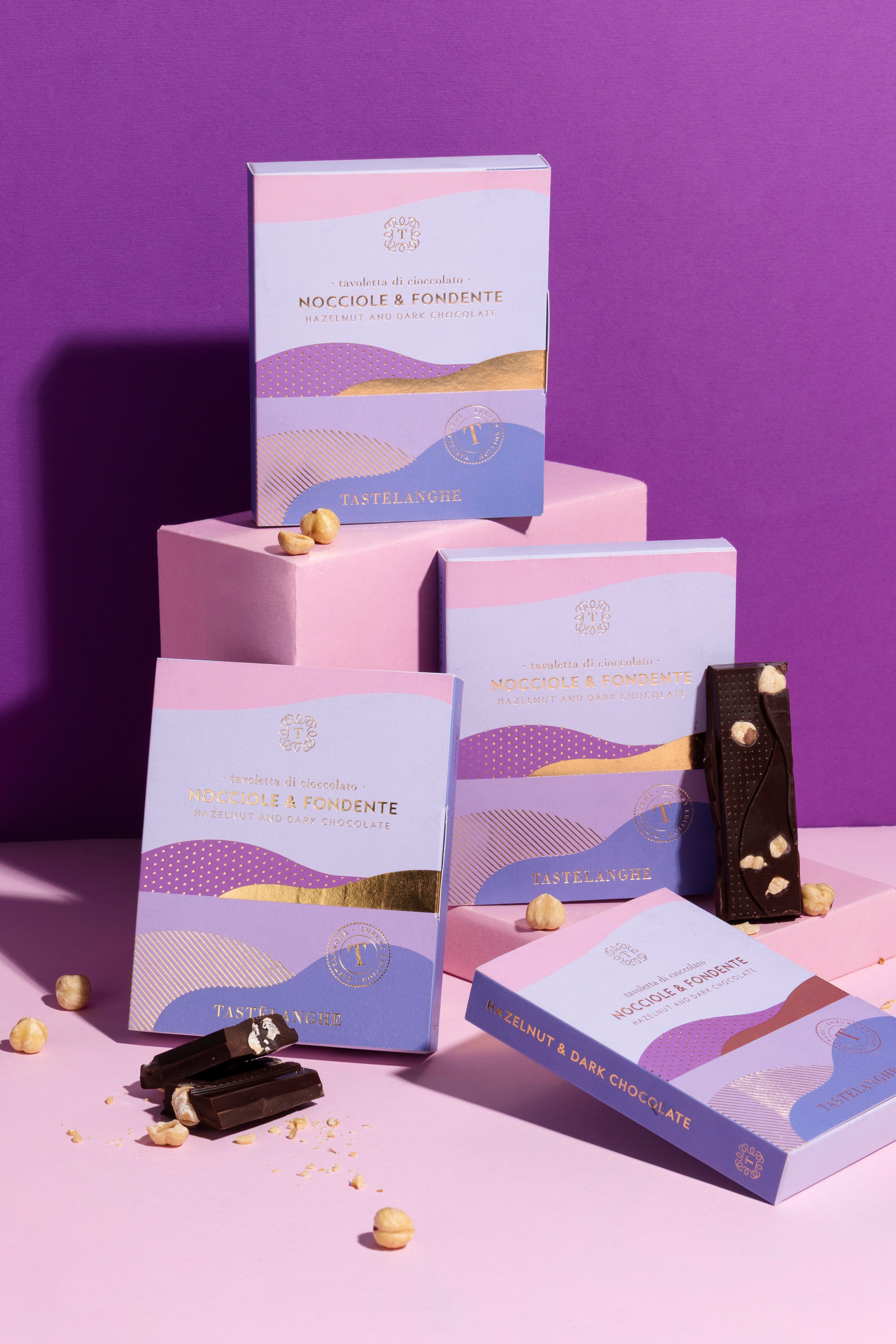 4 tavolette di Cioccolato con Nocciola Piemonte IGP "Tostata" Intera Gusti assortiti - Tastëlanghe Azienda Agricola